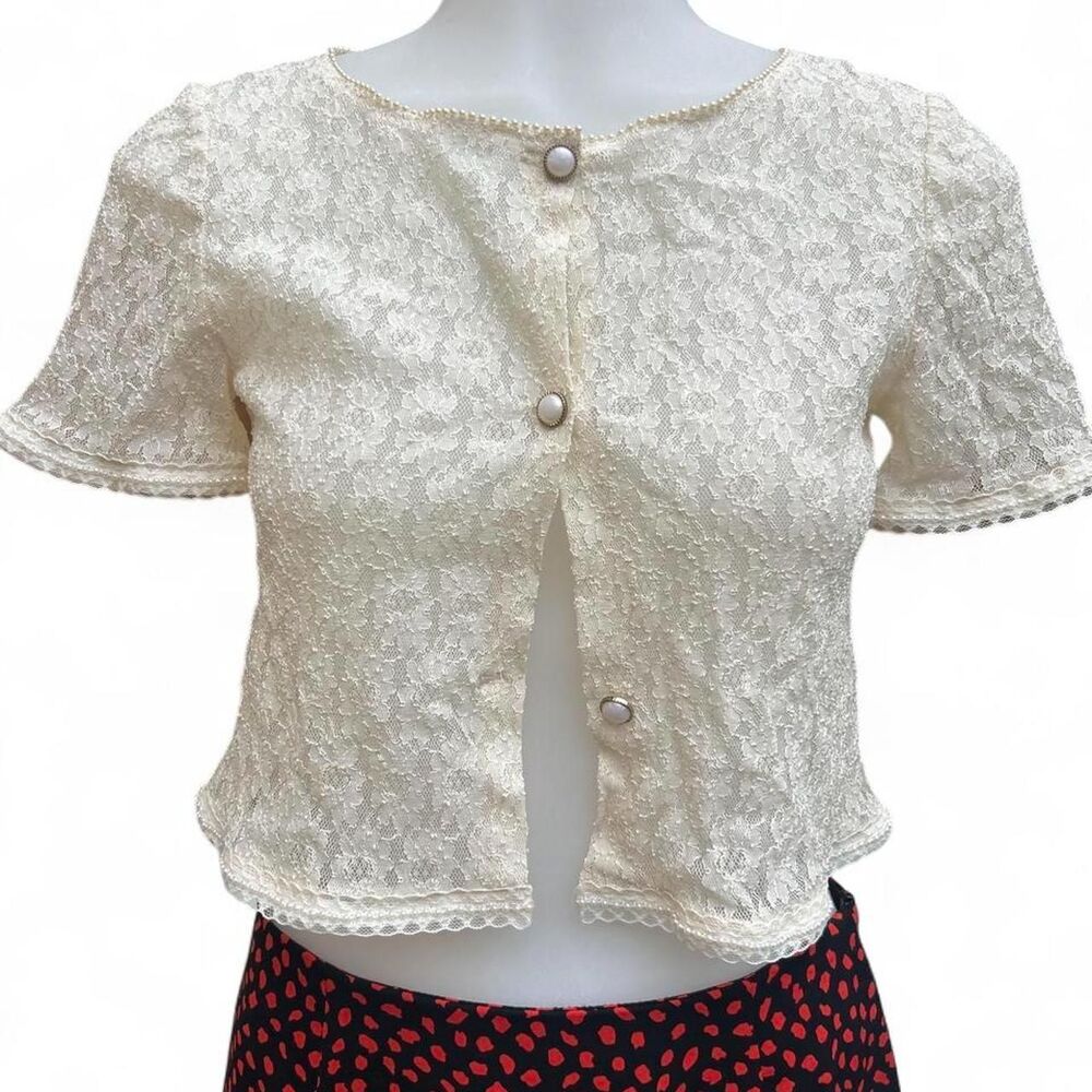 Cream vintage lace cardigan / sheer top